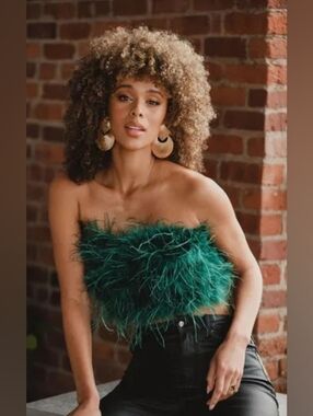 NWT 12th Tribe Chanel Faux Feather Strapless Top Size Medium
